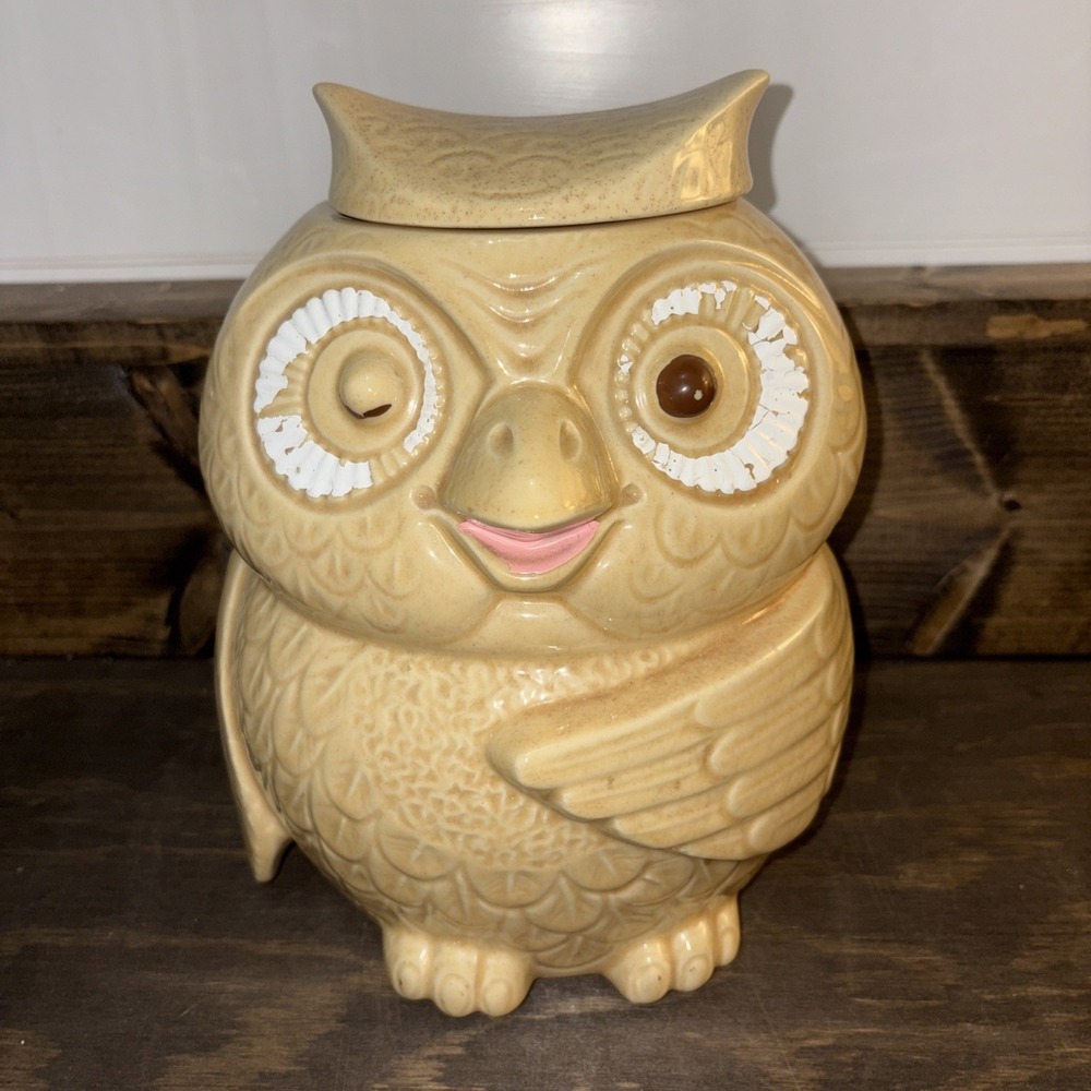 Vintage McCoy #204 USA LIGHT TAN OWL COOKIE JAR Ceramic 10 Inch